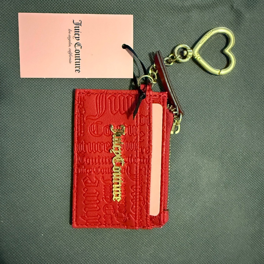 Juicy Couture Red and Gold Key Card Holder with Heart Charm